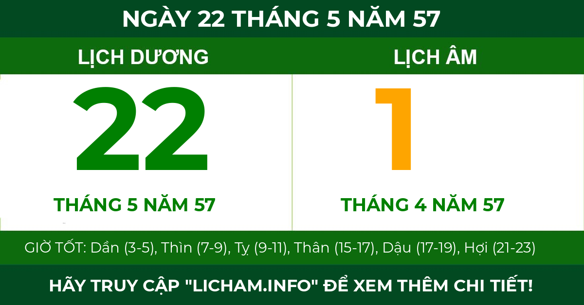 lịch âm ngày 22 tháng 5 năm 57