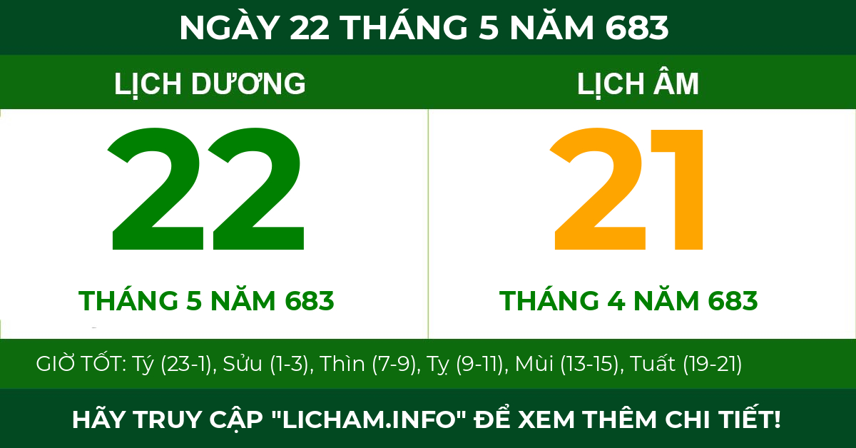 lịch âm ngày 22 tháng 5 năm 683