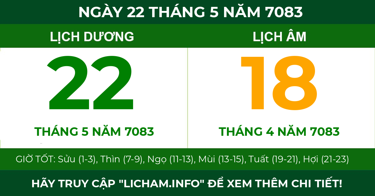 lịch âm ngày 22 tháng 5 năm 7083
