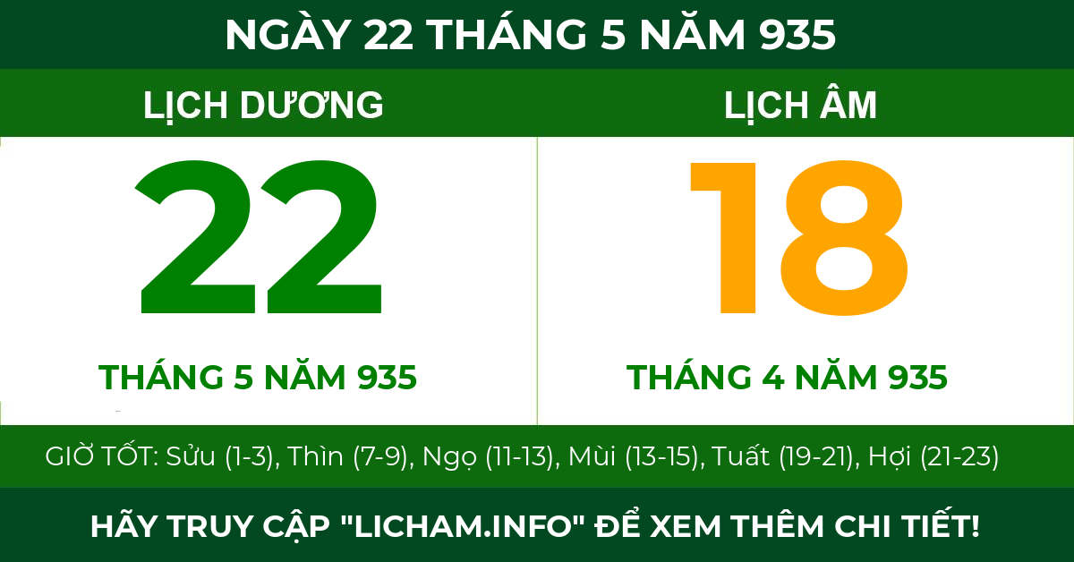 lịch âm ngày 22 tháng 5 năm 935