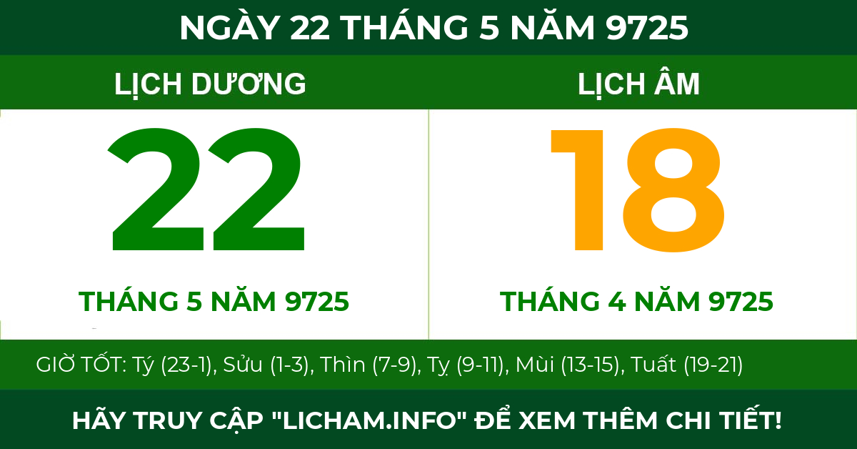 lịch âm ngày 22 tháng 5 năm 9725