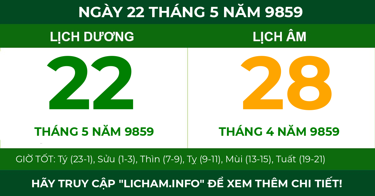 lịch âm ngày 22 tháng 5 năm 9859