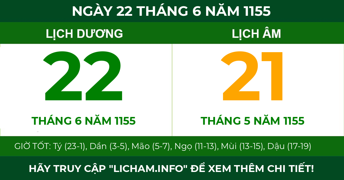lịch âm ngày 22 tháng 6 năm 1155
