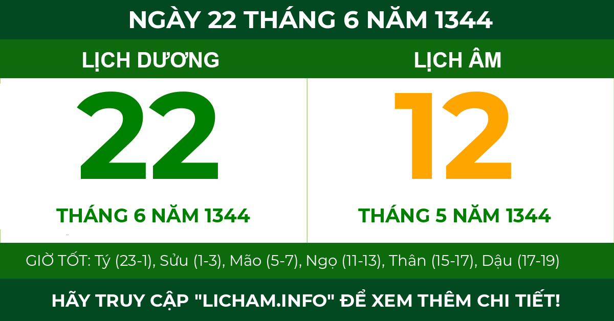 lịch âm ngày 22 tháng 6 năm 1344