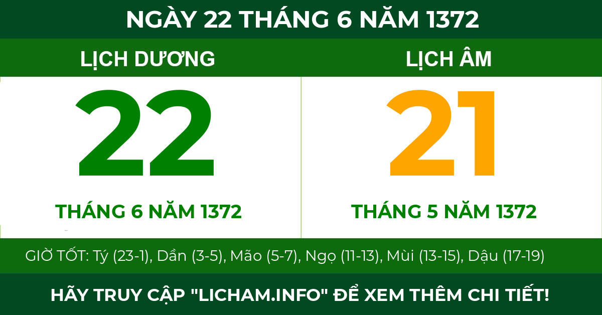 lịch âm ngày 22 tháng 6 năm 1372