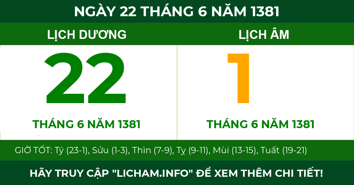 lịch âm ngày 22 tháng 6 năm 1381