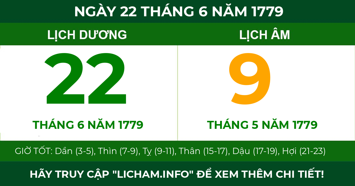 lịch âm ngày 22 tháng 6 năm 1779