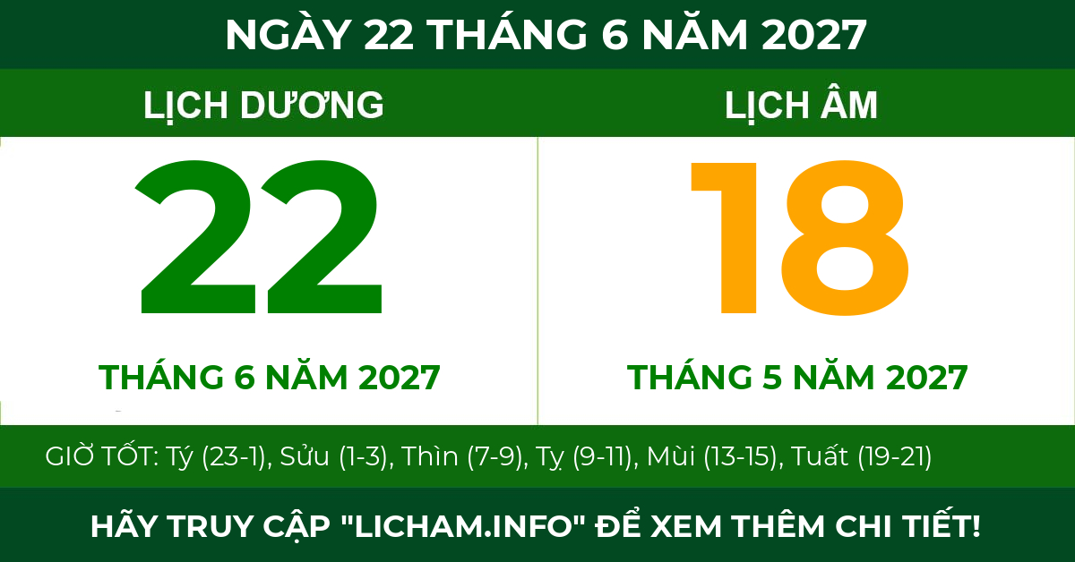 lịch âm ngày 22 tháng 6 năm 2027