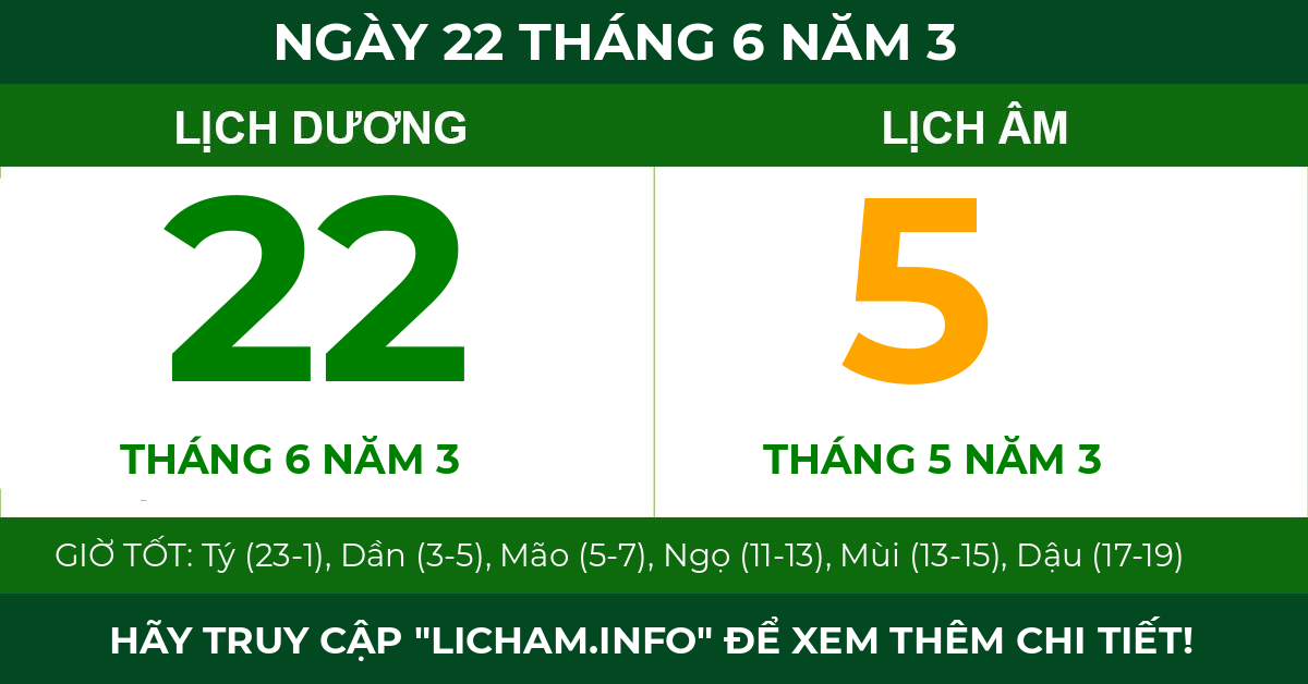 lịch âm ngày 22 tháng 6 năm 3
