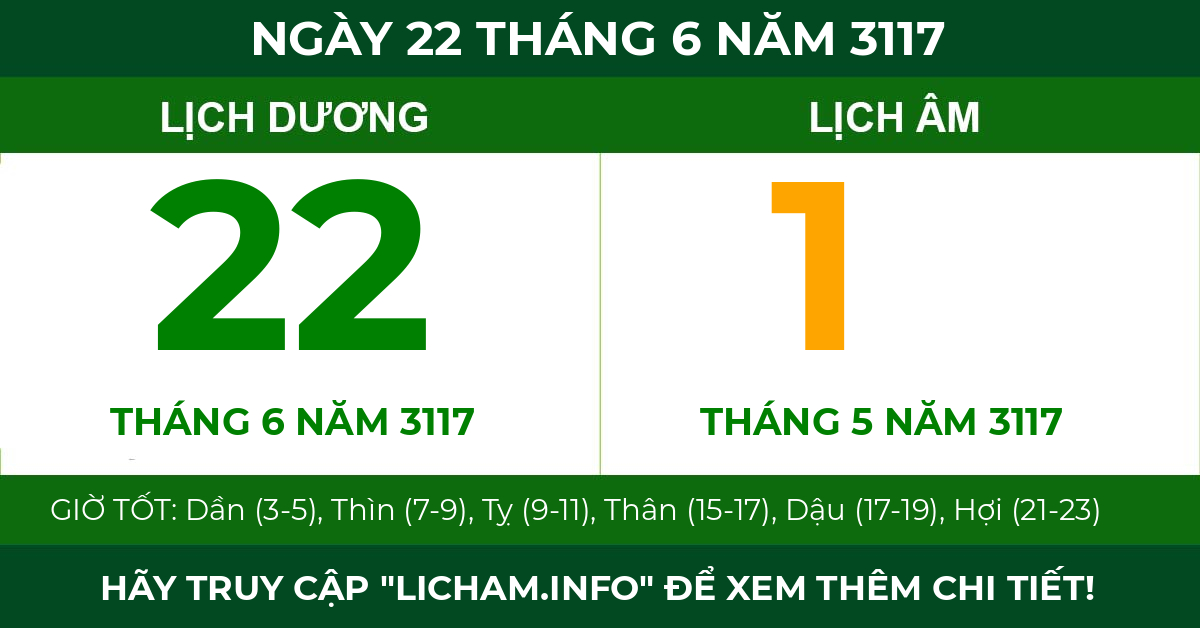lịch âm ngày 22 tháng 6 năm 3117