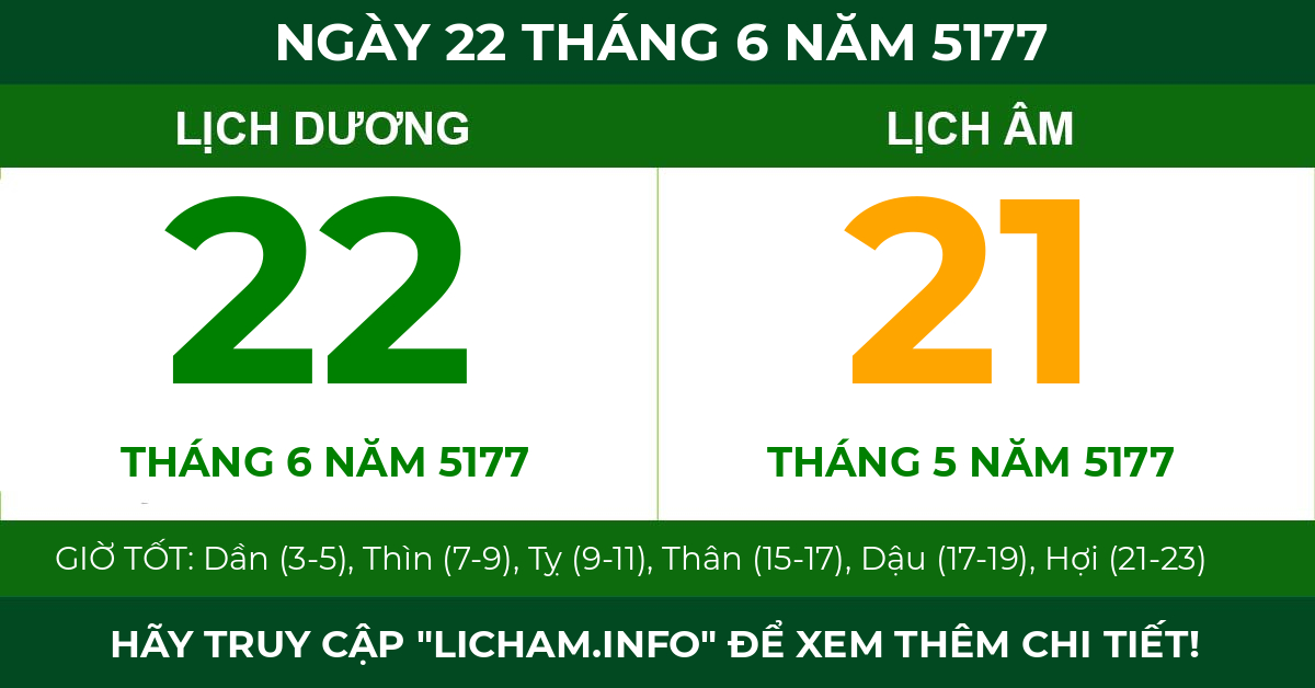 lịch âm ngày 22 tháng 6 năm 5177