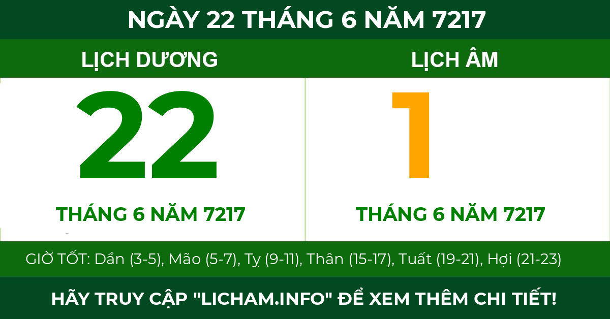 lịch âm ngày 22 tháng 6 năm 7217