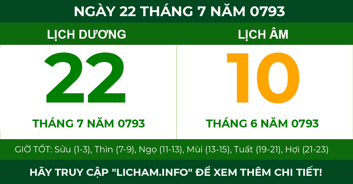 lịch âm ngày 22 tháng 7 năm 0793