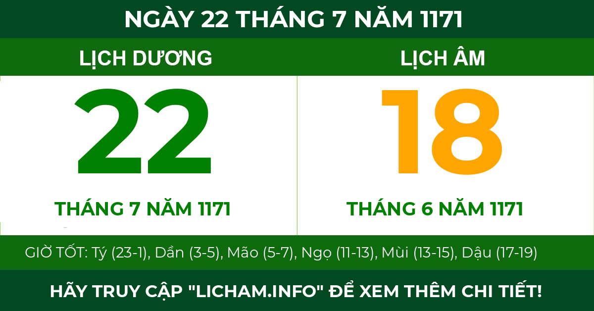 lịch âm ngày 22 tháng 7 năm 1171