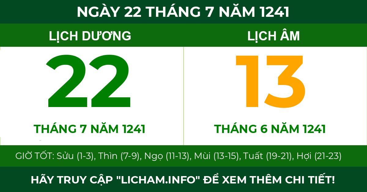 lịch âm ngày 22 tháng 7 năm 1241