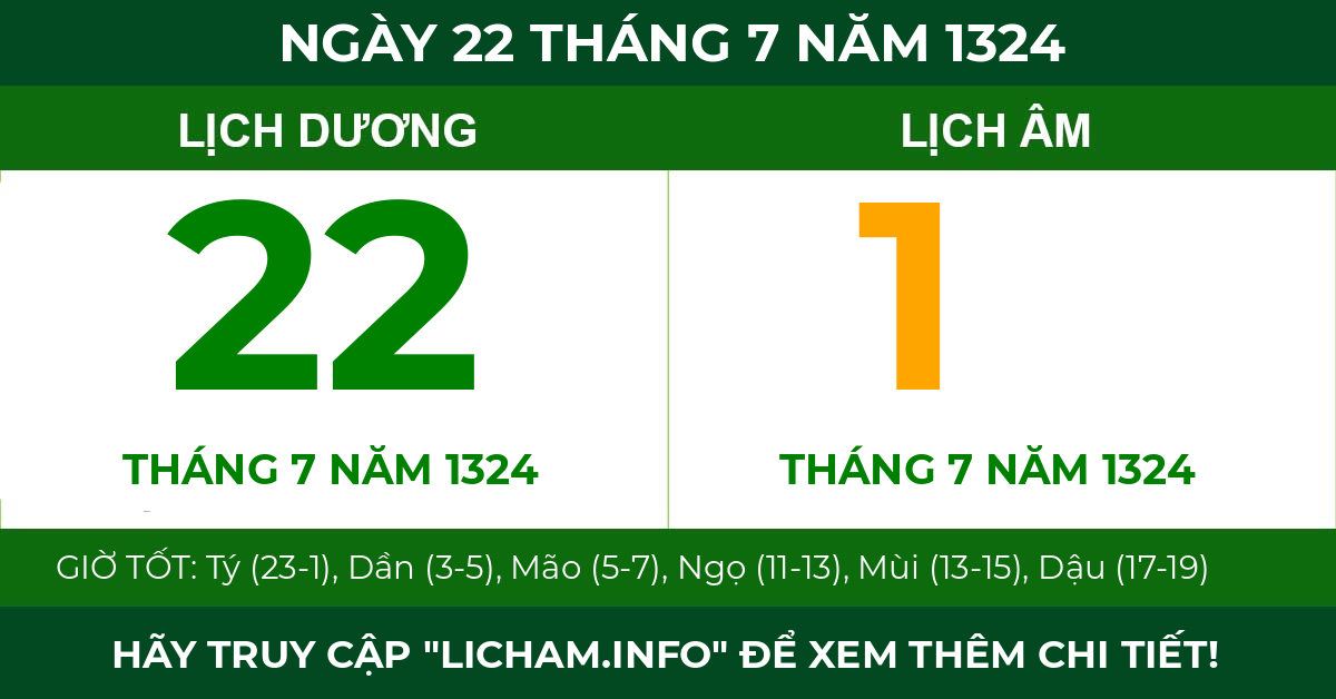 lịch âm ngày 22 tháng 7 năm 1324