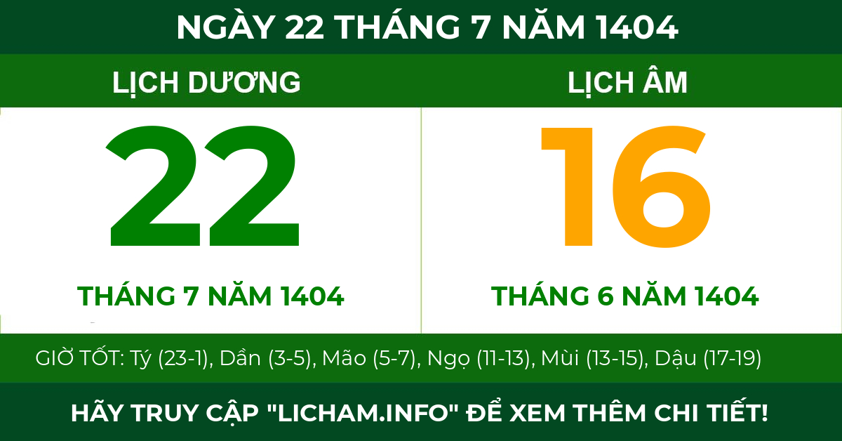 lịch âm ngày 22 tháng 7 năm 1404