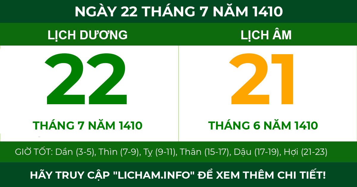 lịch âm ngày 22 tháng 7 năm 1410