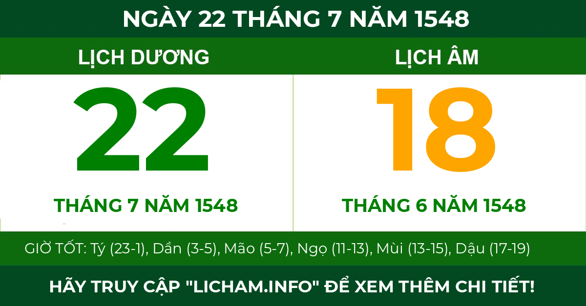 lịch âm ngày 22 tháng 7 năm 1548