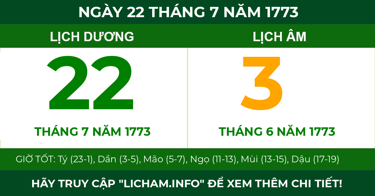 lịch âm ngày 22 tháng 7 năm 1773
