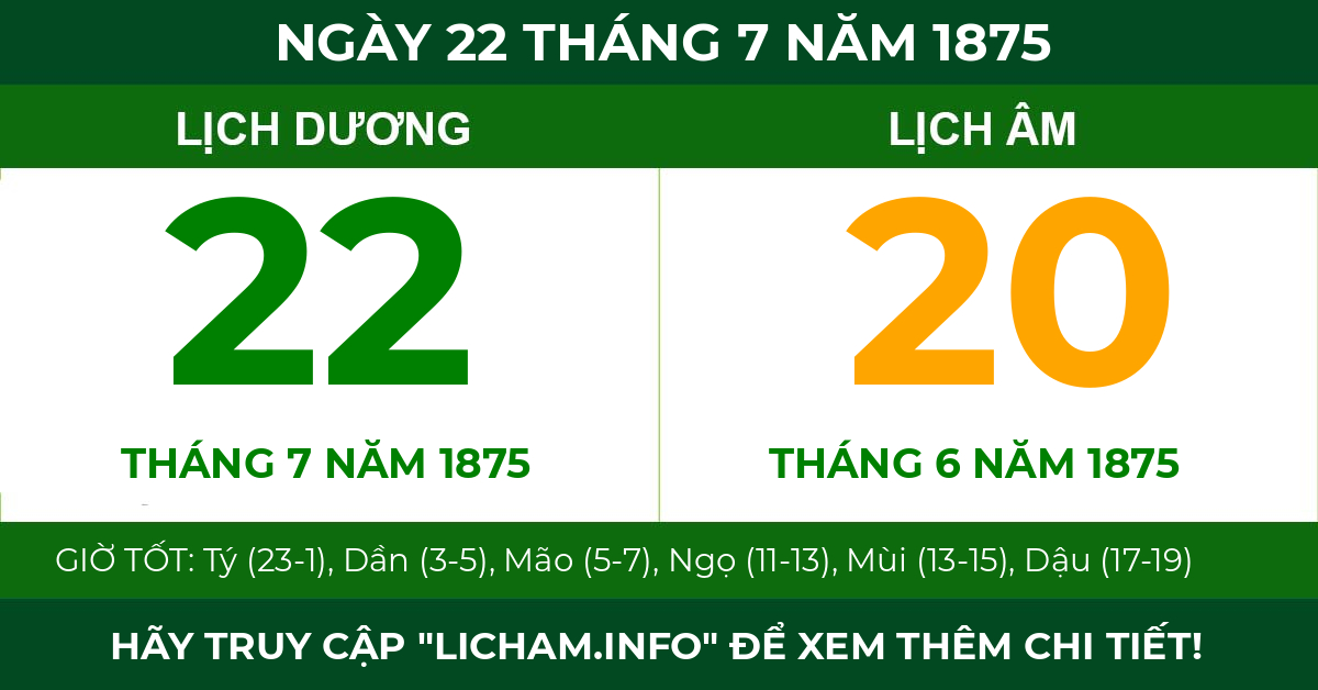 lịch âm ngày 22 tháng 7 năm 1875