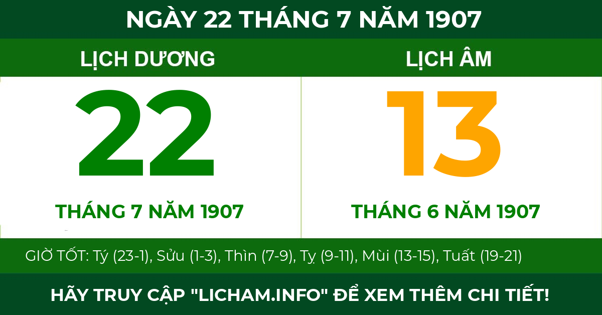 lịch âm ngày 22 tháng 7 năm 1907