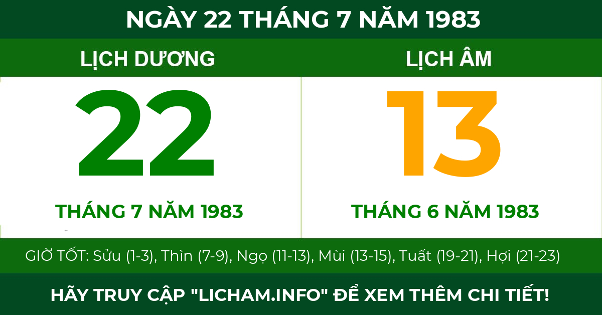 lịch âm ngày 22 tháng 7 năm 1983