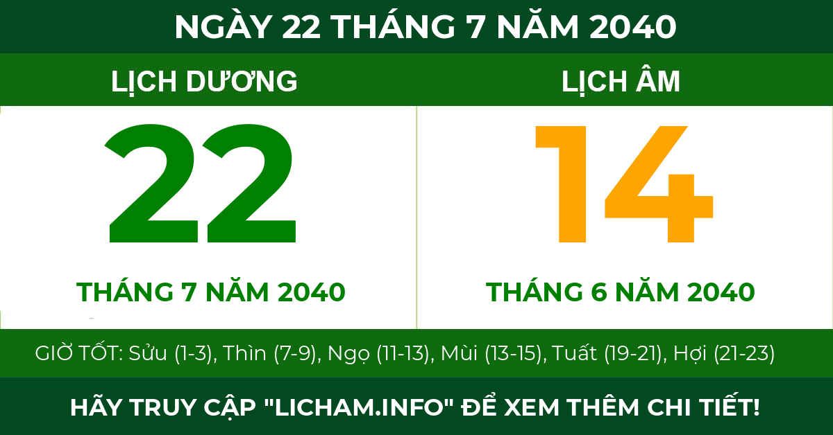 lịch âm ngày 22 tháng 7 năm 2040