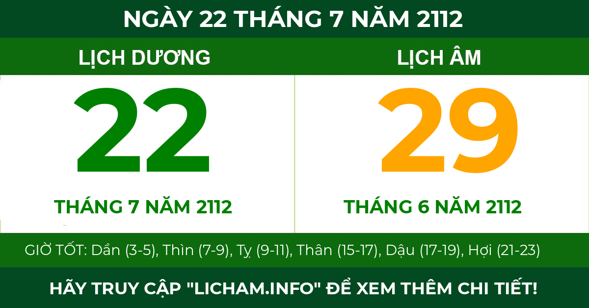 lịch âm ngày 22 tháng 7 năm 2112