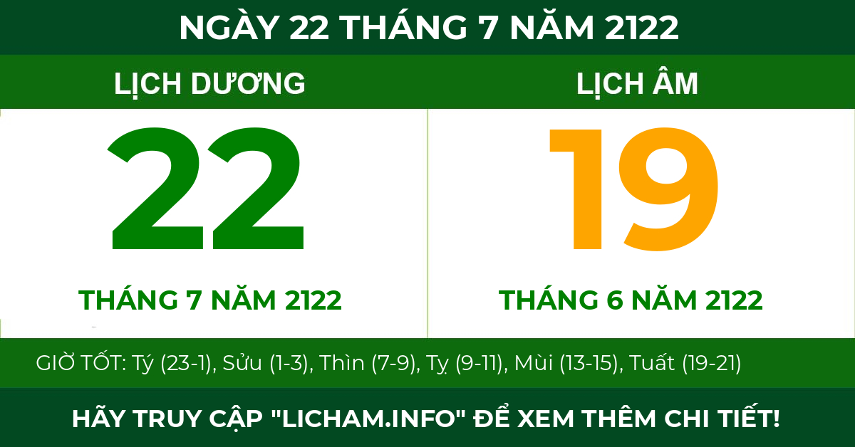 lịch âm ngày 22 tháng 7 năm 2122
