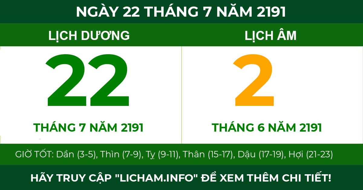 lịch âm ngày 22 tháng 7 năm 2191