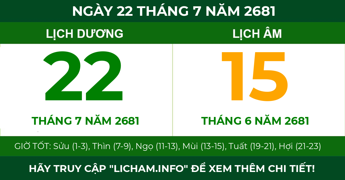 lịch âm ngày 22 tháng 7 năm 2681