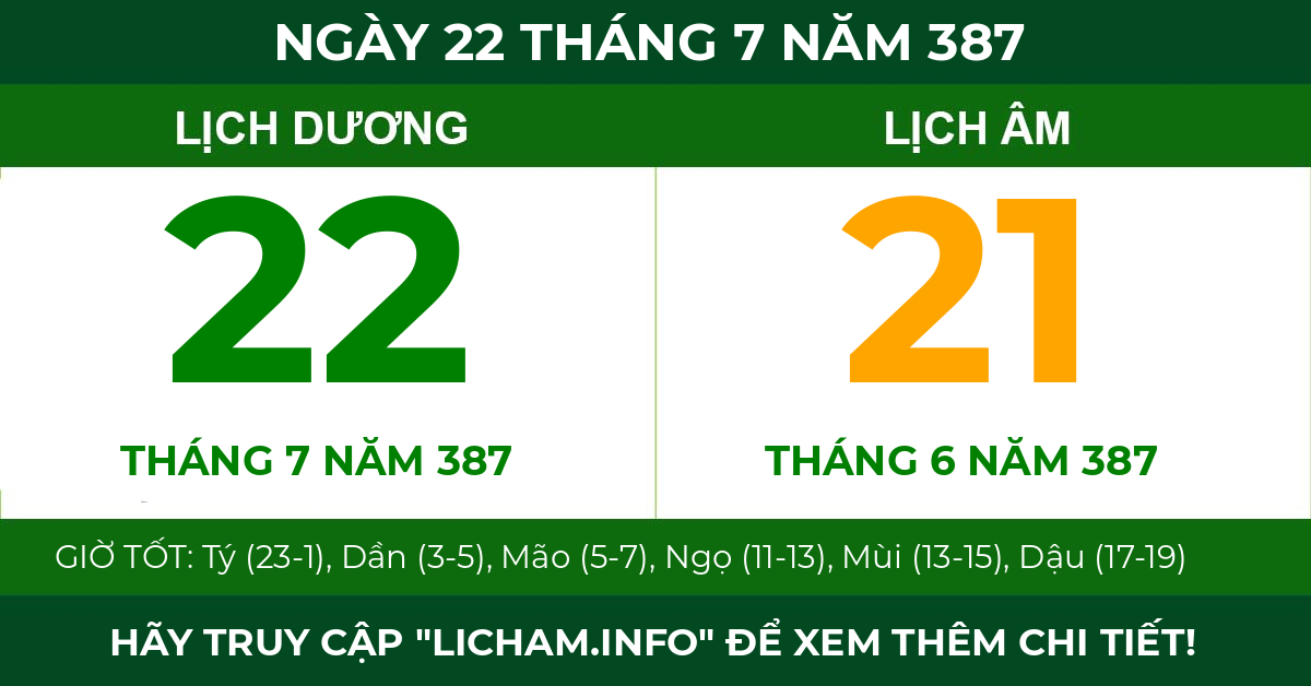 lịch âm ngày 22 tháng 7 năm 387