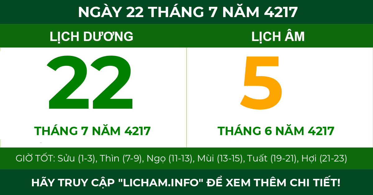 lịch âm ngày 22 tháng 7 năm 4217