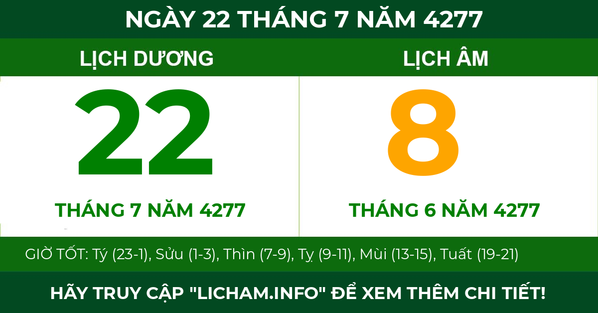 lịch âm ngày 22 tháng 7 năm 4277