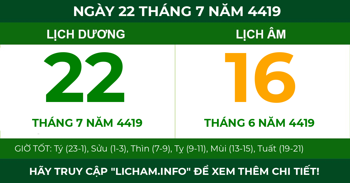 lịch âm ngày 22 tháng 7 năm 4419