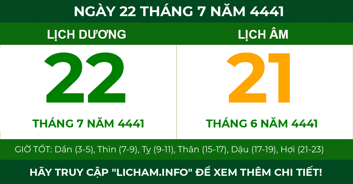lịch âm ngày 22 tháng 7 năm 4441