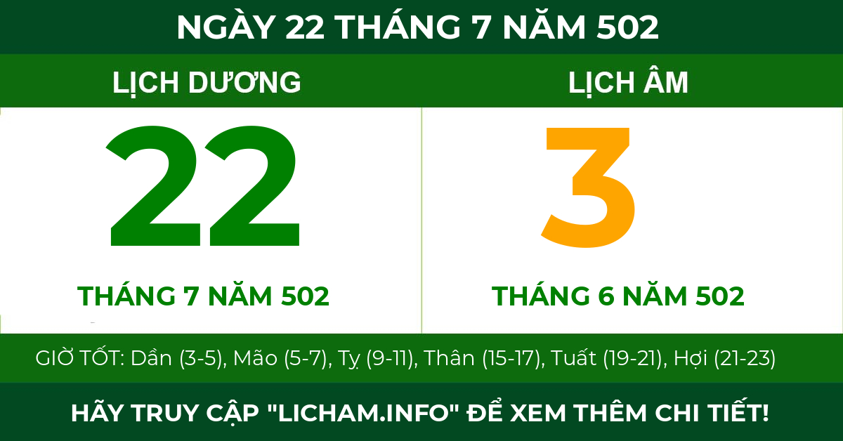 lịch âm ngày 22 tháng 7 năm 502