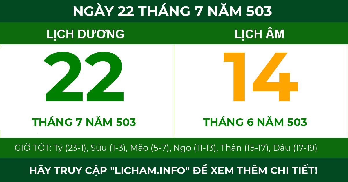 lịch âm ngày 22 tháng 7 năm 503