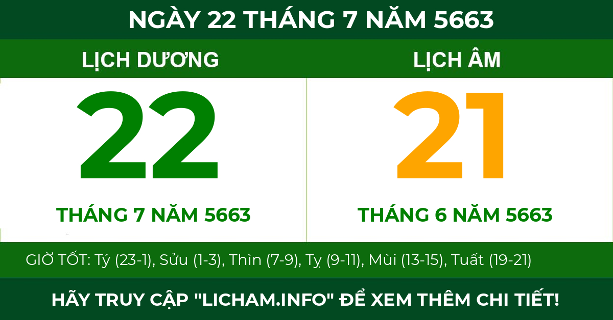 lịch âm ngày 22 tháng 7 năm 5663