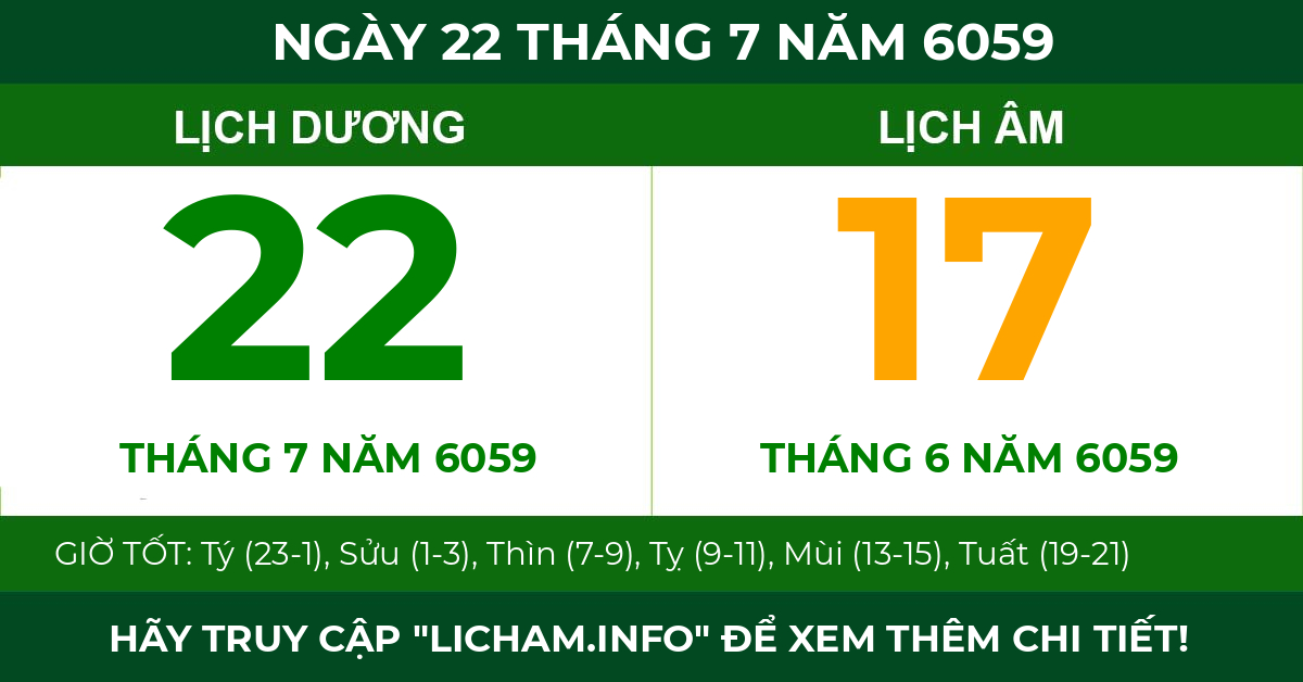 lịch âm ngày 22 tháng 7 năm 6059
