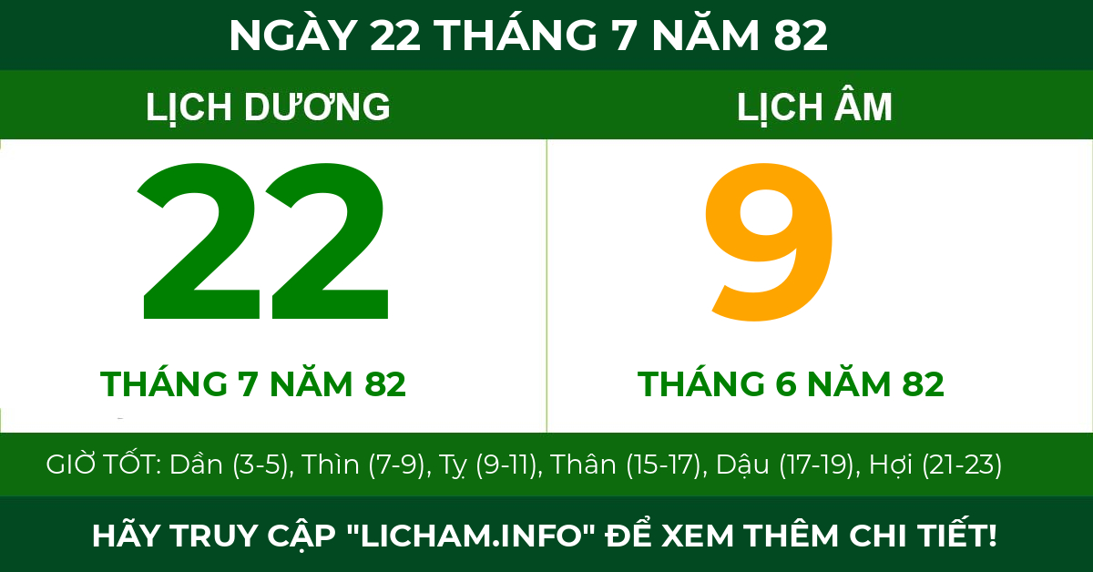 lịch âm ngày 22 tháng 7 năm 82