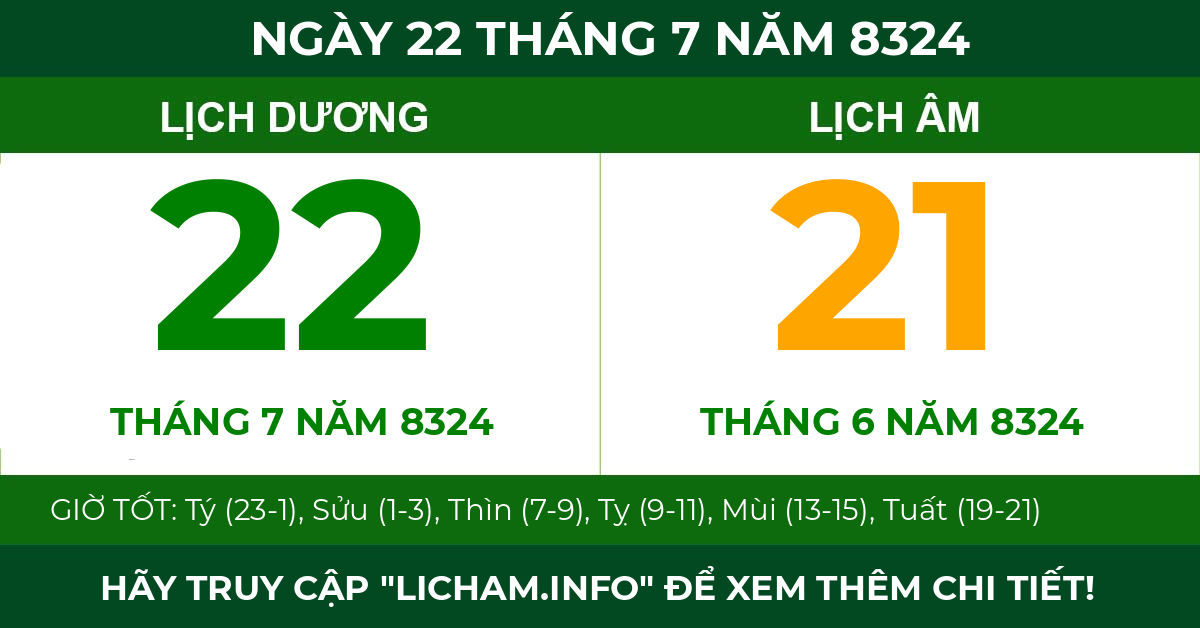 lịch âm ngày 22 tháng 7 năm 8324