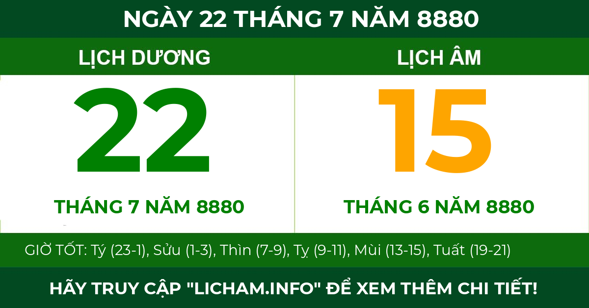 lịch âm ngày 22 tháng 7 năm 8880