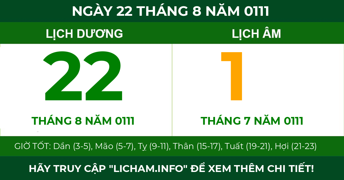lịch âm ngày 22 tháng 8 năm 0111