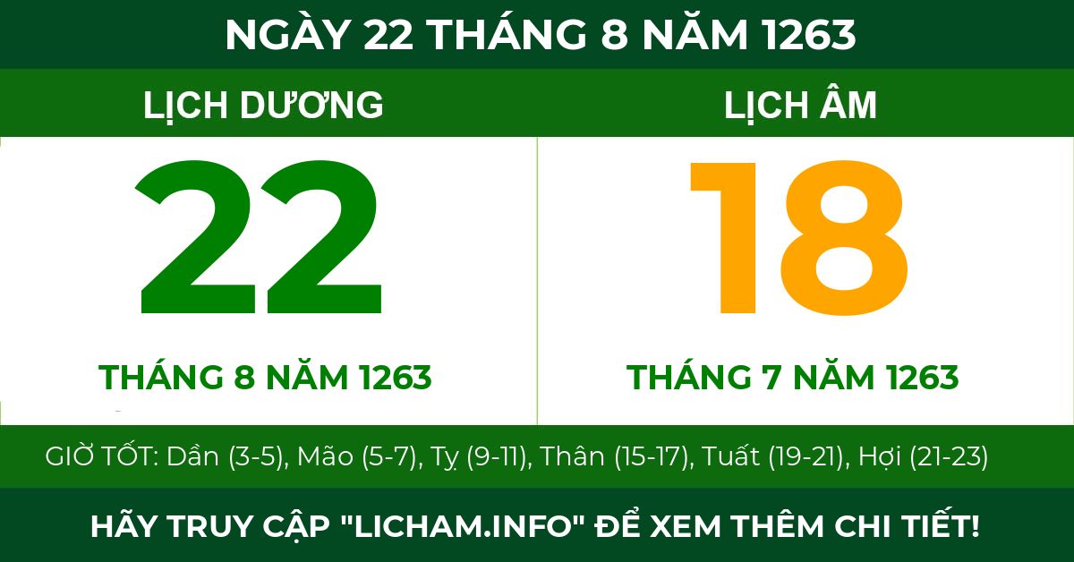 lịch âm ngày 22 tháng 8 năm 1263