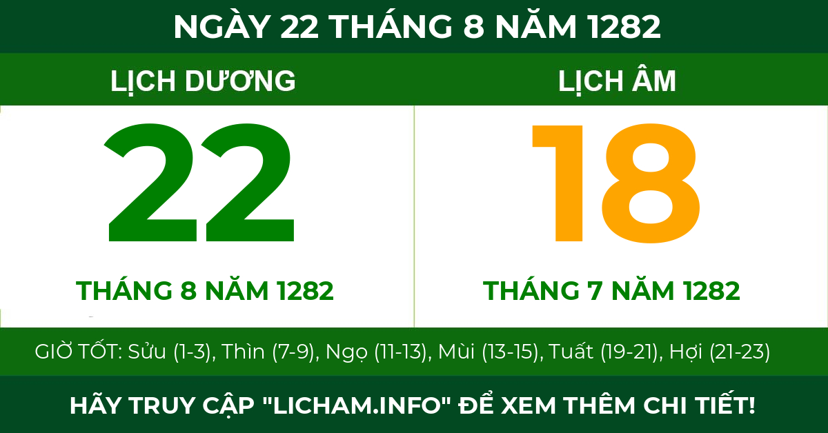 lịch âm ngày 22 tháng 8 năm 1282