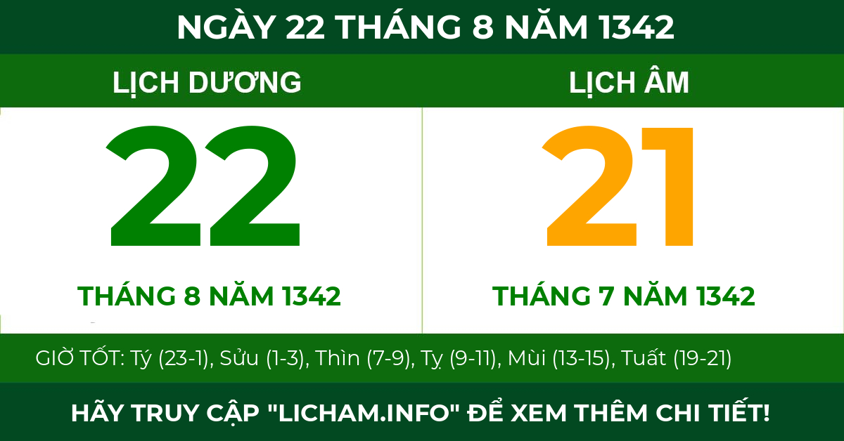 lịch âm ngày 22 tháng 8 năm 1342