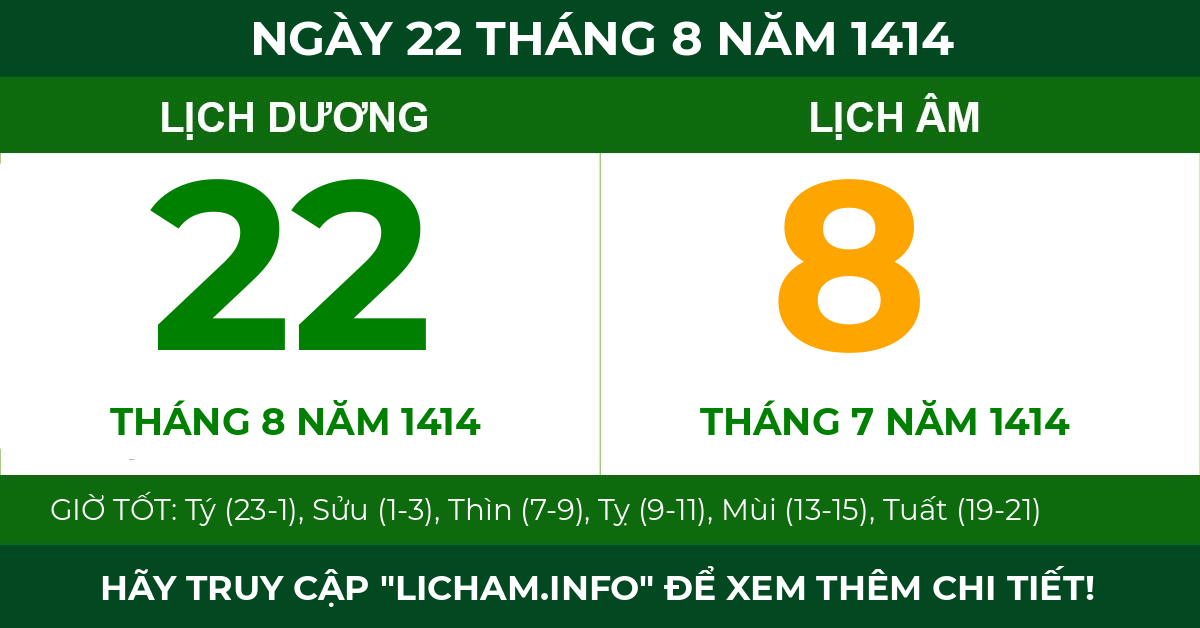 lịch âm ngày 22 tháng 8 năm 1414