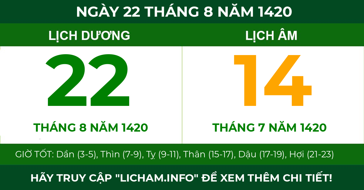 lịch âm ngày 22 tháng 8 năm 1420